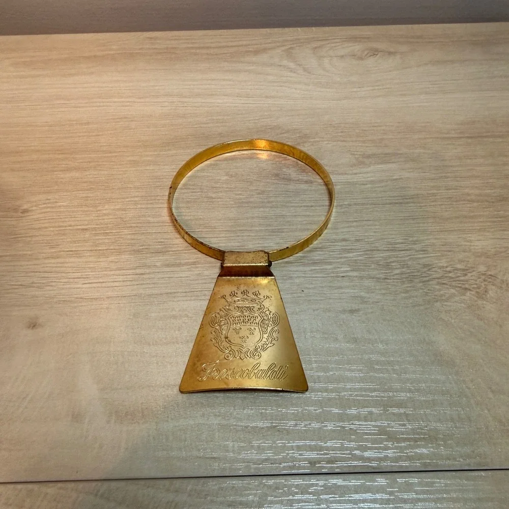 Frescobaldi Gold Tone Wine Bottle Neck Tag Engraved Crest Italy Barware